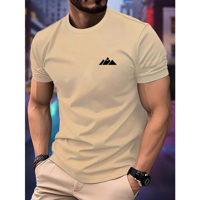 Neues Herren-Jogging-Sportshirt - T-Shirt im Frühjahr/Sommer-Stil mit Buchstabenaufdruck, kurzärmelig - Atmungsaktives Fitness-Sport-T-Shirt XS beige