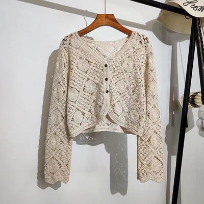 Καλοκαιρινή πλεκτή ζακέτα με γυναικείο σχέδιο Sense με κοίλο τελείωμα, μακρυμάνικο πουκάμισο από δαντέλα ανθεκτικό στον ήλιο και κλιματισμό για εξωτερικά ενδύματα