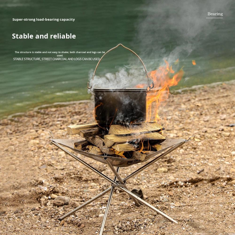 Portable Outdoor Fire Pit Camping Fire Stand Stainless Steel Silver Ultra-light Folding Barbecue Grill Bonfire Stove