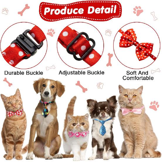 Chumia 100 Pcs Adjustable Dog Ties Set Includes 50 Bow Ties 25 Neckties 25 Flower Neck Tie Assorted Bowtie Collar Grooming Accessories for Medium