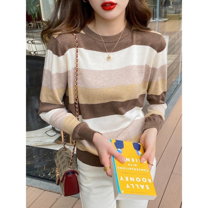 Striped Bottoming Shirt Women's Autumn and Winter Thin Inner with New Loose Sweater Knitted Sweater Long Sleeve Early Autumn Top