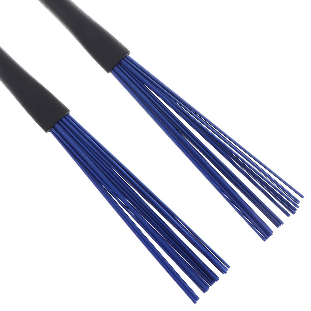 2 buc Manere Retractabile Negru Rigide Cauciuc Perii Tobe Jazz Bastoane Nylon Albastru
