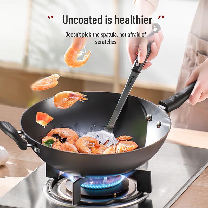 Supor 32cm Cast Iron Stir-Fry Wok with Round Lid
