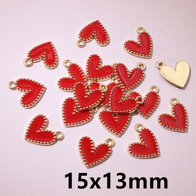 30pcs 15x13mm Enamel Heart Charms Pendant Alloy Metal DIY Jewelry Making Accessories for Earrings Bracelet Necklace Findings
