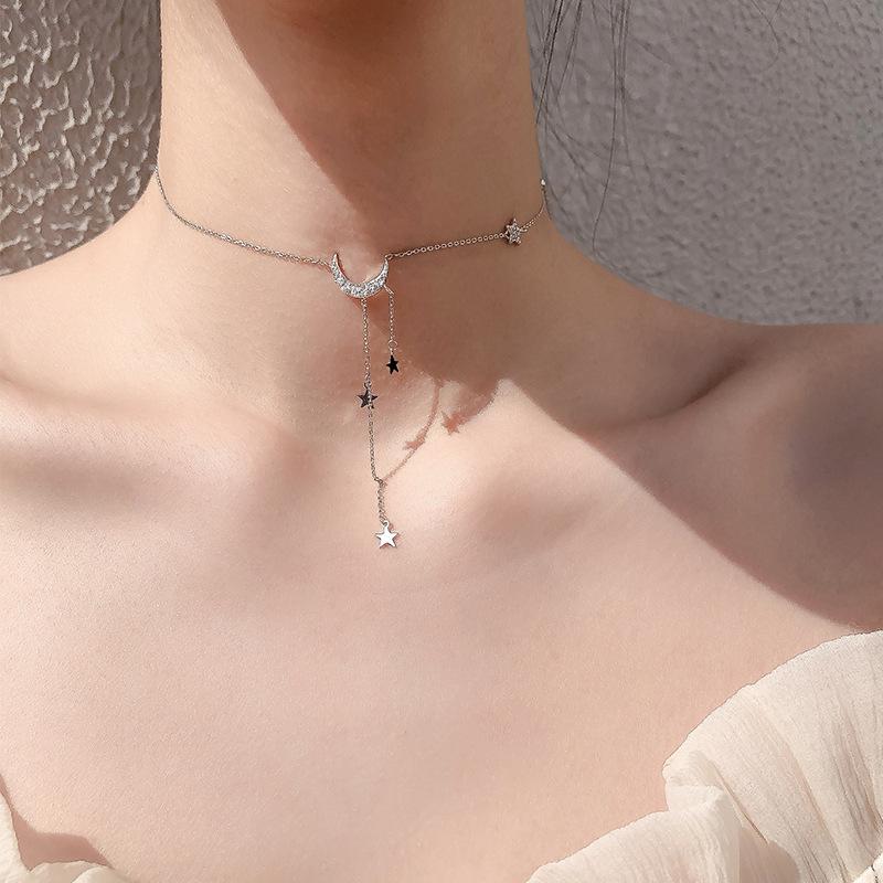 ANENJERY Frauen Halskette Sterne Mond Quaste Halsketten Für Frauen choker collares Hochzeit Schmuck S-N453
