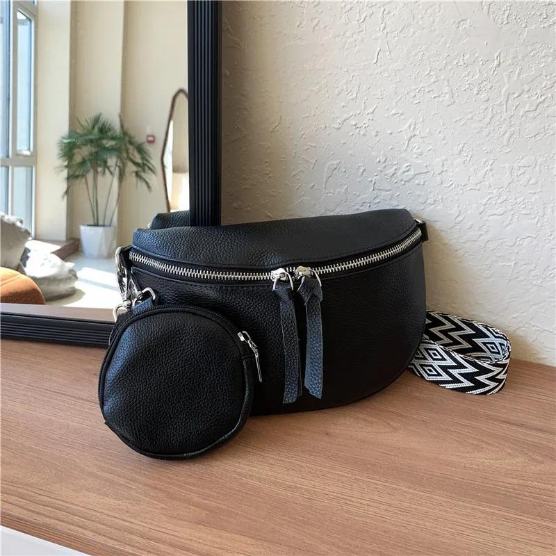Genuine Leather Women Shoulder Crossbody Bags Luxury Cow Leather Chest Bag With Small Purse Female Handbags Waist Bag