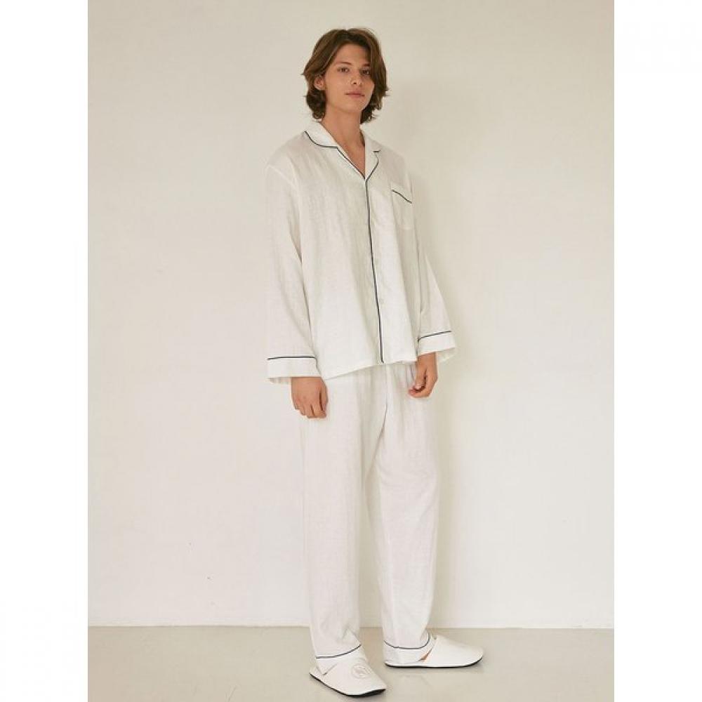 Lunaluz Men S Clian Cotton Long Sleeve Collar Two Piece pajamaS