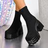 Women's Boots Square Heel 4.5cm Waterproof Platform One Kick Shoes Women Dress 10.5cm Heel High Concise New Zapatillas De Mujer