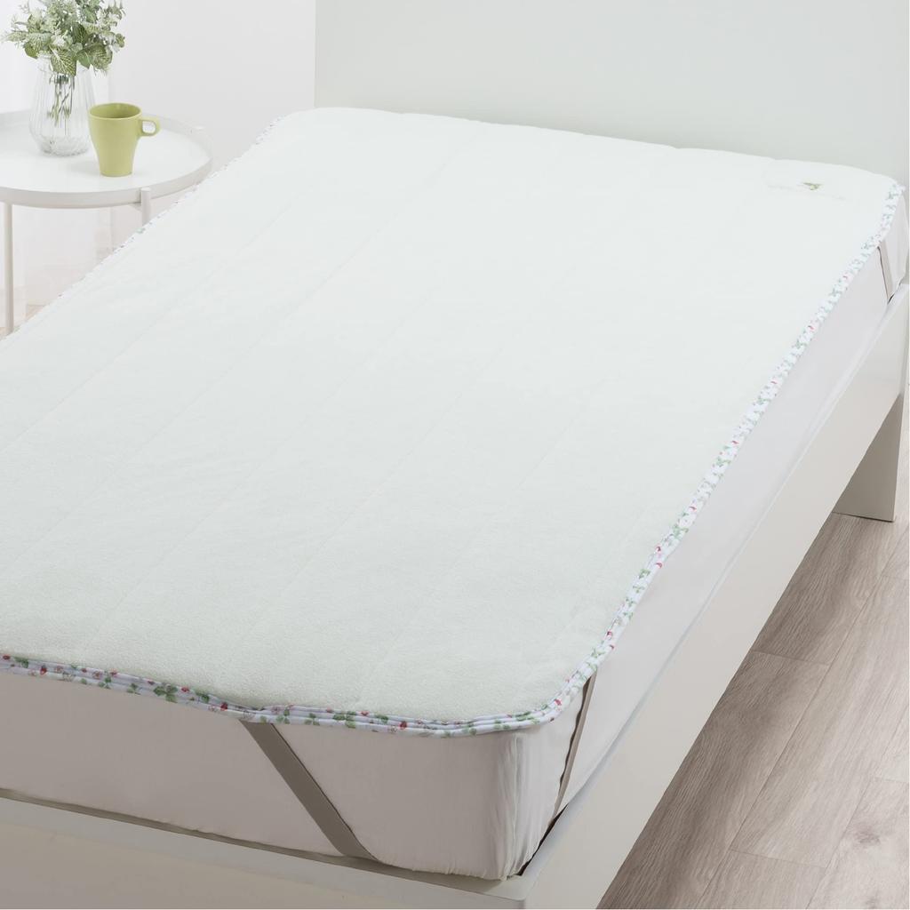 Nishikawa Washable Single Mattress Pad, Sinker Pile, High-Performance Rubber, Wild Strawberry and Wedgwood Green, CM03500003