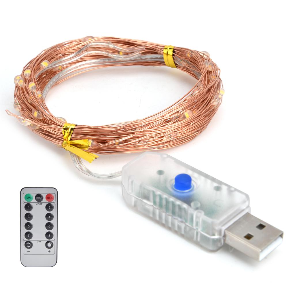 LED Remote Control String Light 8 Modes USB Powered 33ft/100LED Copper Wire String Light