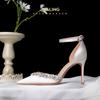 Fashion White Silk Rhinestone Pointed High-heeled Shoes, New Rhinestone Wedding Shoes, Bride's Shoes, One Piece with Toe Cap Sandals