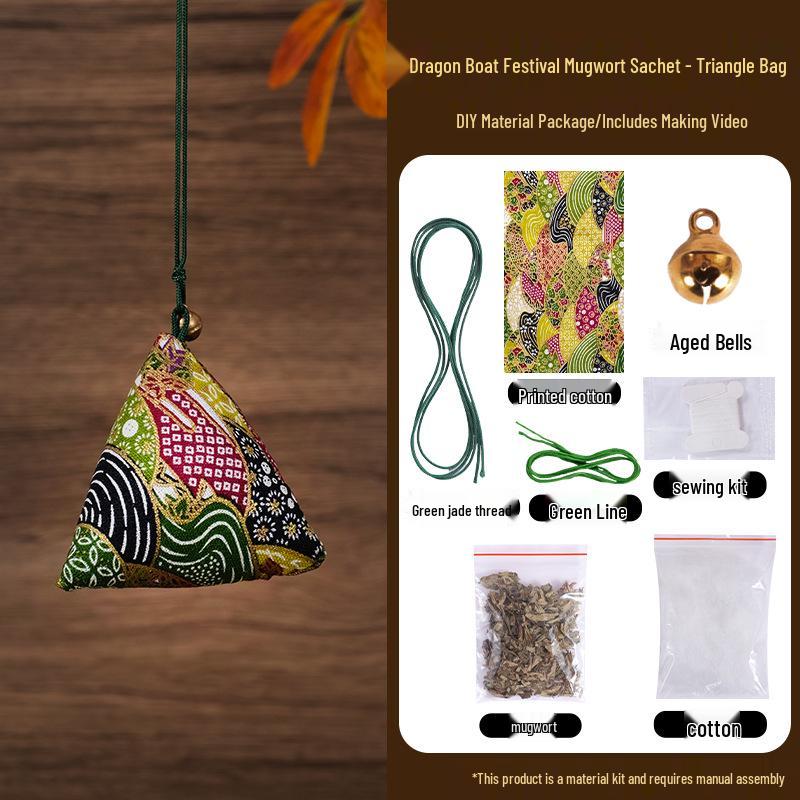 Dragon Boat Festival DIY Mugwort Mosquito Repellent Sachet Kit - Triangular Zongzi Pendant Gift