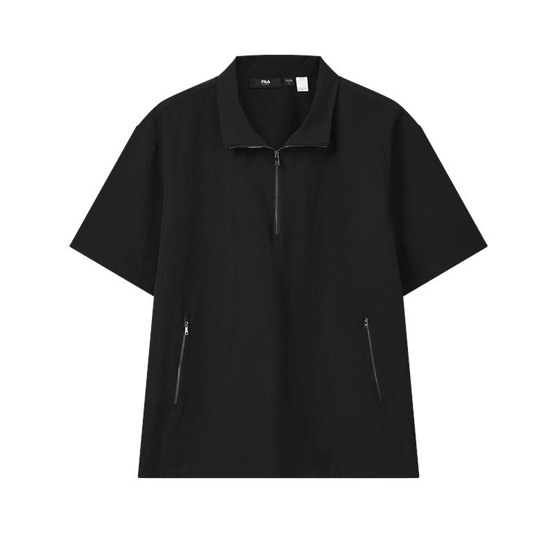 FILA Milano Series Trendy Fashion Versatile Casual Loose Woven Short Sleeve Polo Shirt Men tops Black F11M625714FBK L