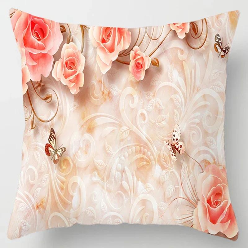 Square Pillow Case, D Printing Flower, Elegant and Fresh, Home Decoration, Living Room Sofa Cushion Cover, Pillow Case