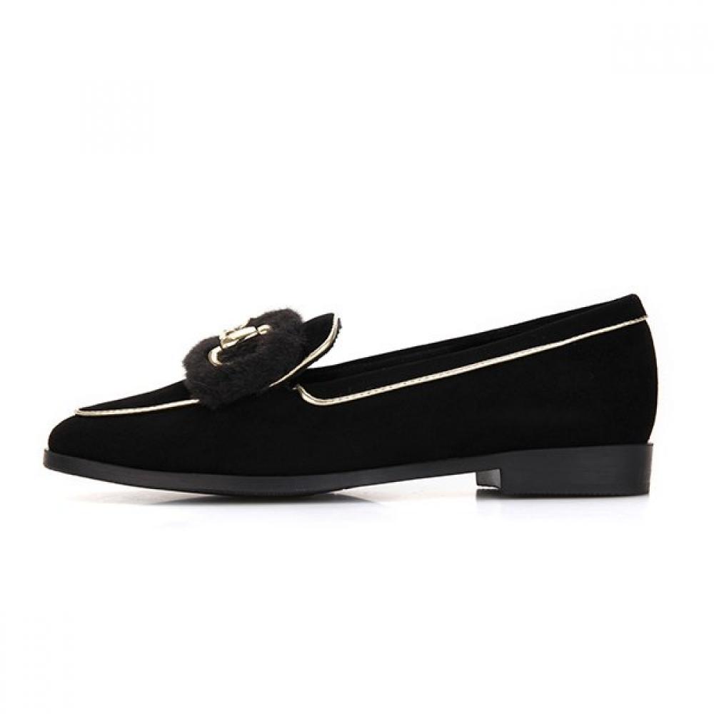 Barbara Suede Fur Gold Decoration Loafer Bbf554bk