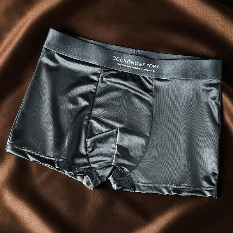 Eis-Seiden-Satin Leichter Luxus Herren Unterwäsche Design Schnell Trocknend Sommer Sport Atmungsaktiv Große Größen Vier-Eck Flache Hosen 4XL gray