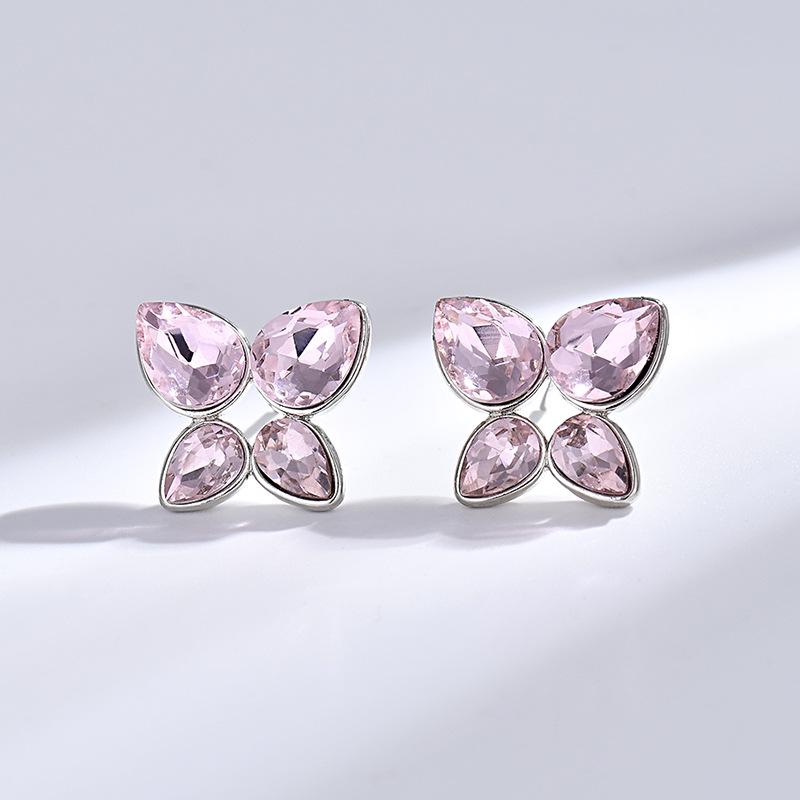Korean Crystal Angel Tear Stud Earrings - Colorful Teardrop Diamonds with Unique Niche Style for Women
