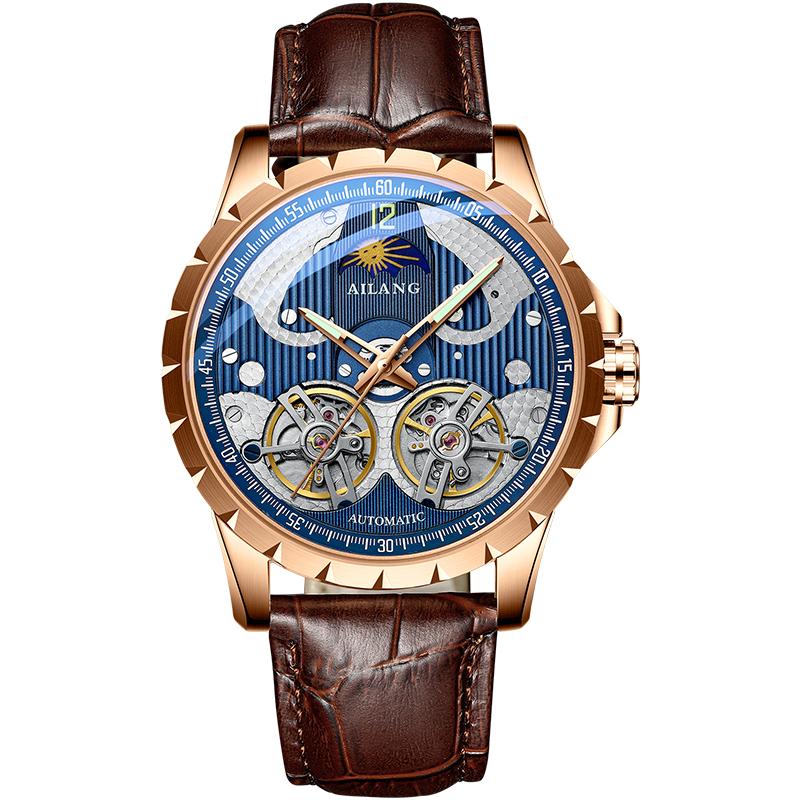 AILANG Luxury Double Tourbillon Watches Men Waterproof Luminous Moon Phase Automatic Mechanical Watch Reloj Hombre New