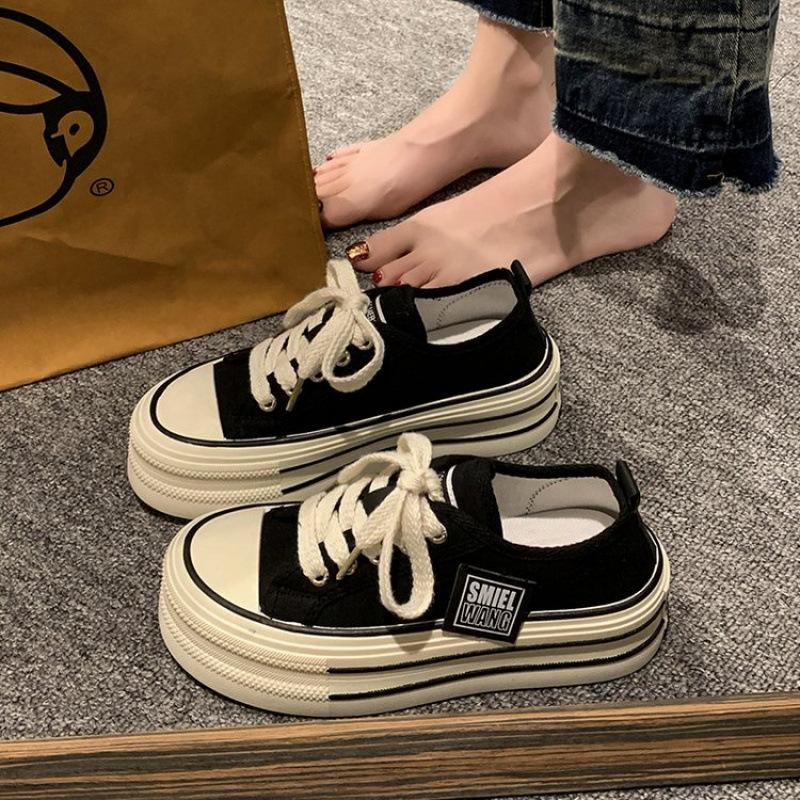 

2025 Summer New Women s Student Flat Canvas Running Shoes Casual Versatile Streetwear Sneakers 36 чёрный