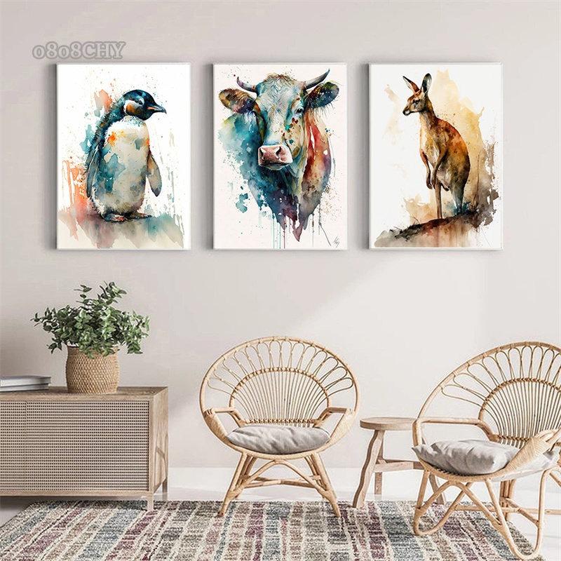 Watercolor Wildlife Canva Oil Painting Print Poster Abstract Sloth Octopus Flamingo Bird French Bulldog Dog Poster Home Wall Art