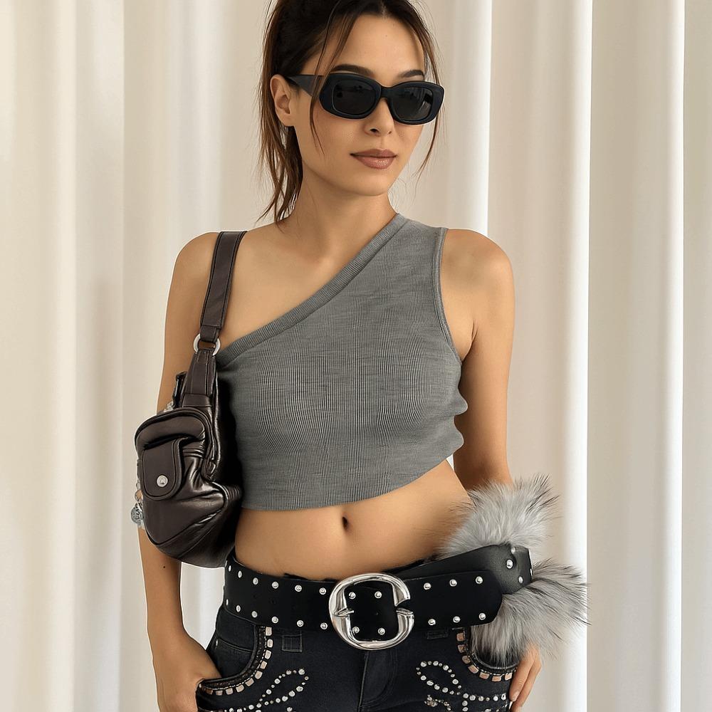Rivet Leather Fur Belt Faux Fur Plush Belt Vintage Y2K Waistband  Daily