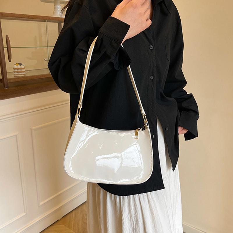 Women's Patent Leather Handbag Versatile Fashion Shoulder Casual Commuting Bags Girl Brand Designer Zipper Handbag