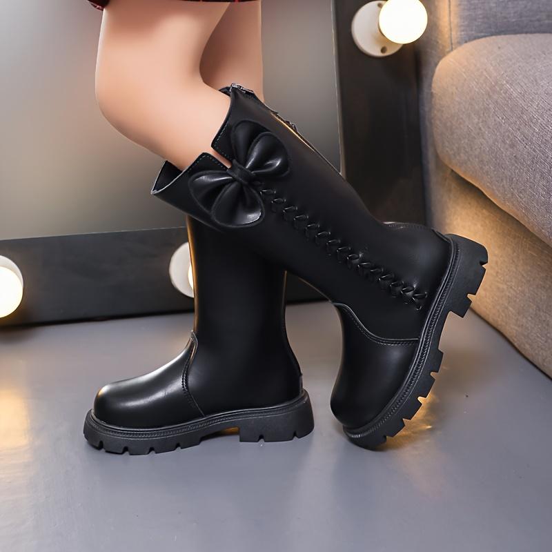 Girls High Top Winter Boots Bow Detail Slip Resistant Rubber Sole Zipper Closure Warm Fabric Lining