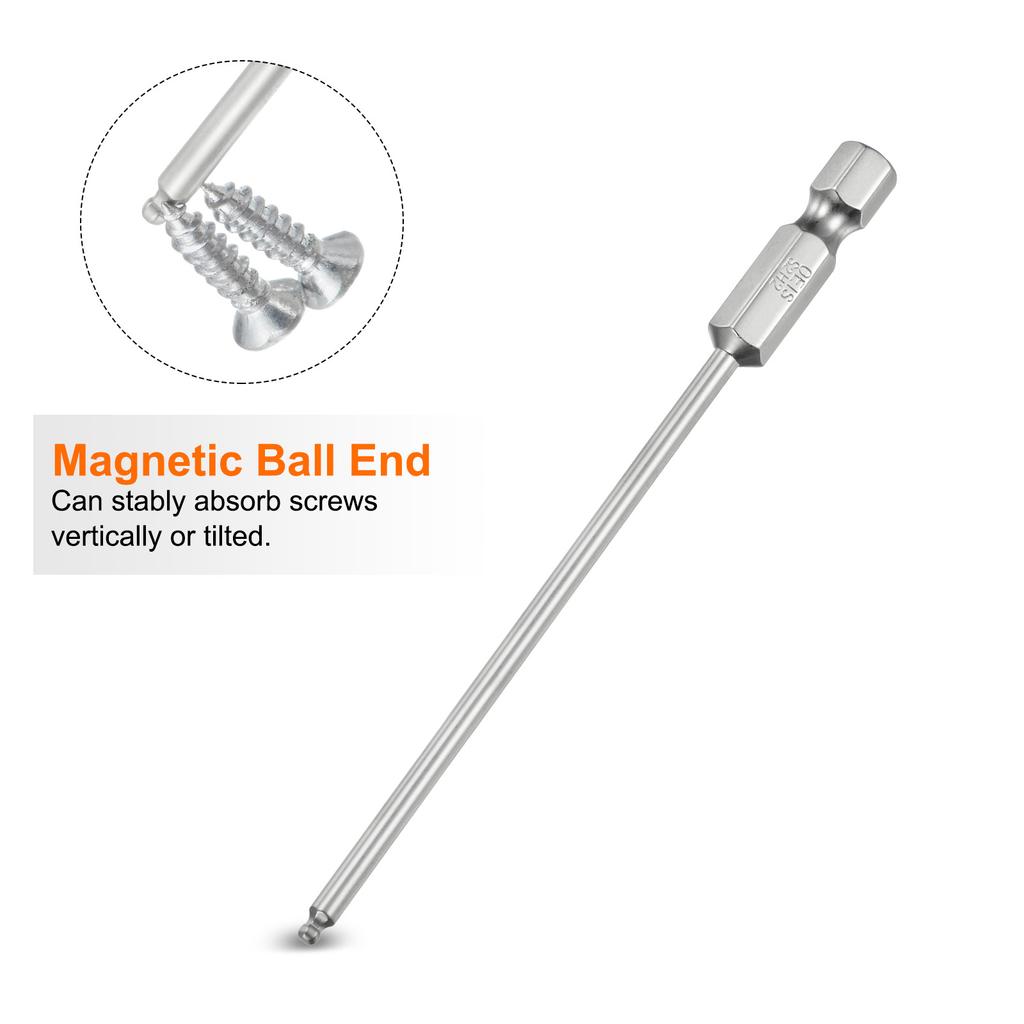 1/2/3pcs Ball End Hex Screwdriver Bit Set 1.5/2/2.5/3/4/5/6/8/10mm Size 1/4" Hex Shank 100mm (4") Long Magnetic Ball Head Bits