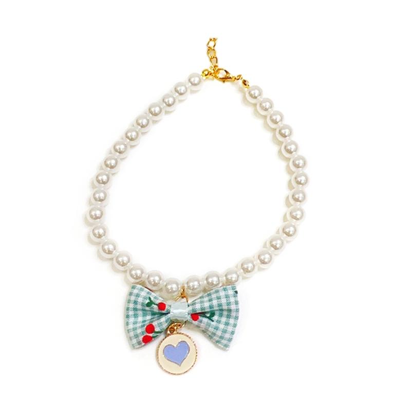 Pet Bowknot Adjustable Collar Cat Jewelry Pendant Princess Pearl Necklace Puppy Collar Decorative Dog Collar Accessories