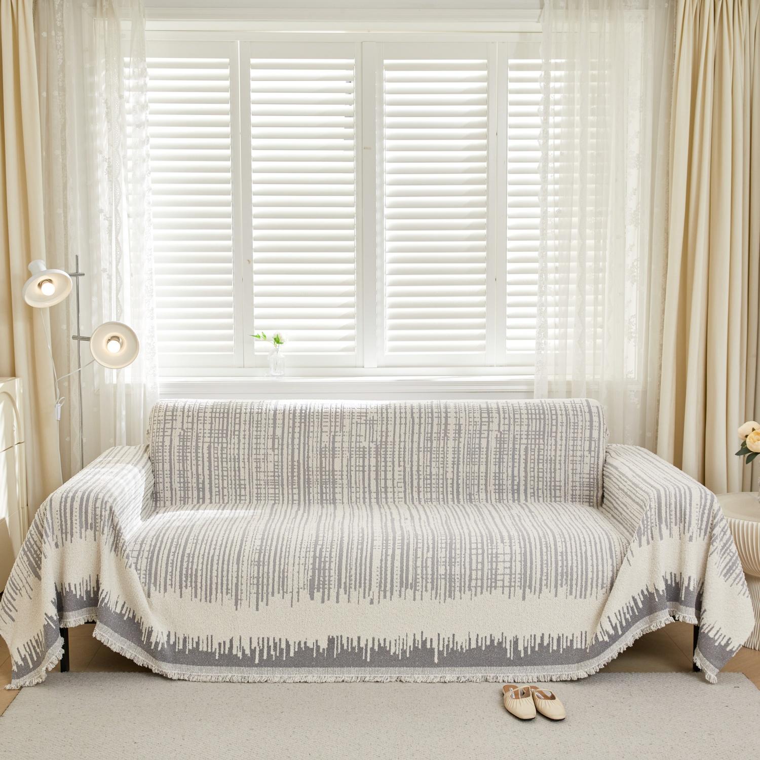 

Пушистые линии жаккардовый утолщенный пушистый диванный полотенце с кисточкой универсальный для гостиной мебель декор чехол или кемпинг одеяло 180x90cm светло-серый