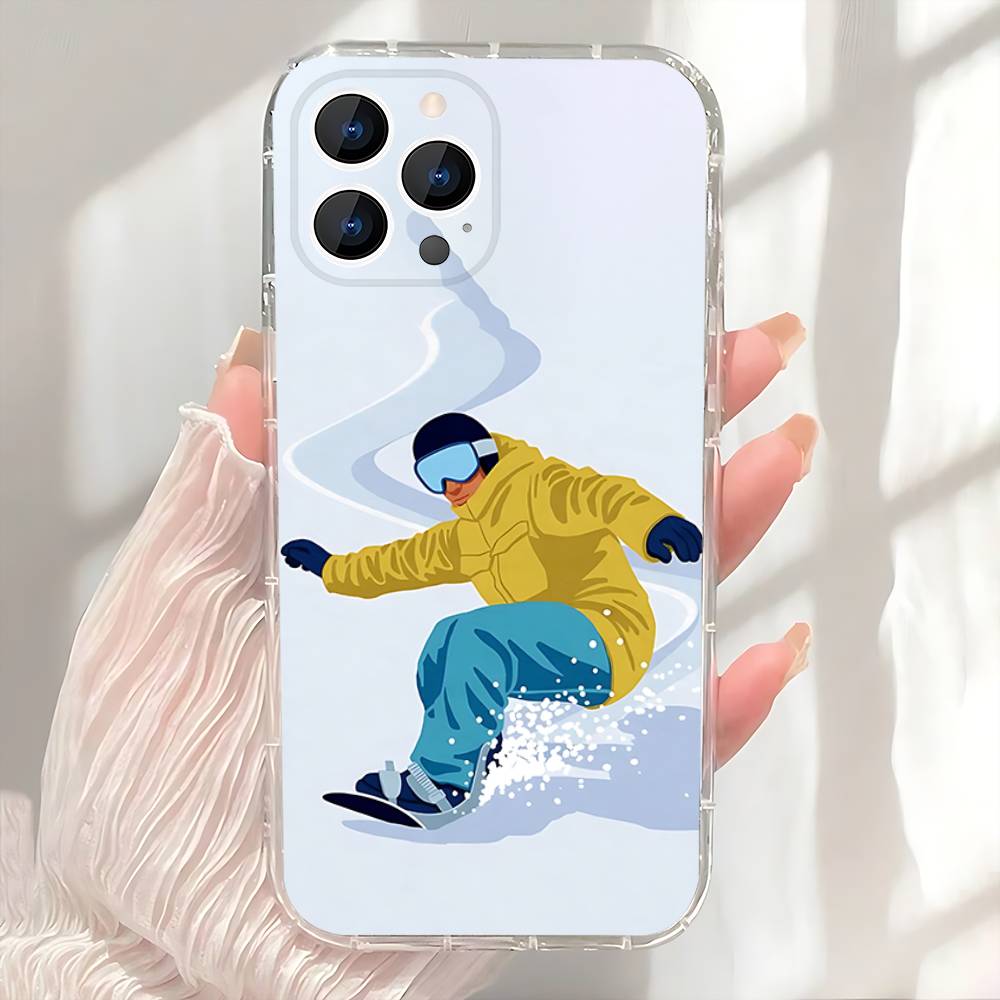 Snow Snowboard Ski Phone Case For iPhone 17,16,15,14,13,12,11 Pro,Max,Plus,X,XS,XR,SE4,E Mini Transparent Soft Cover