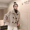 Lamb wool coat women's short autumn and winter imitation fur new brush flower thickened horn button plush coat