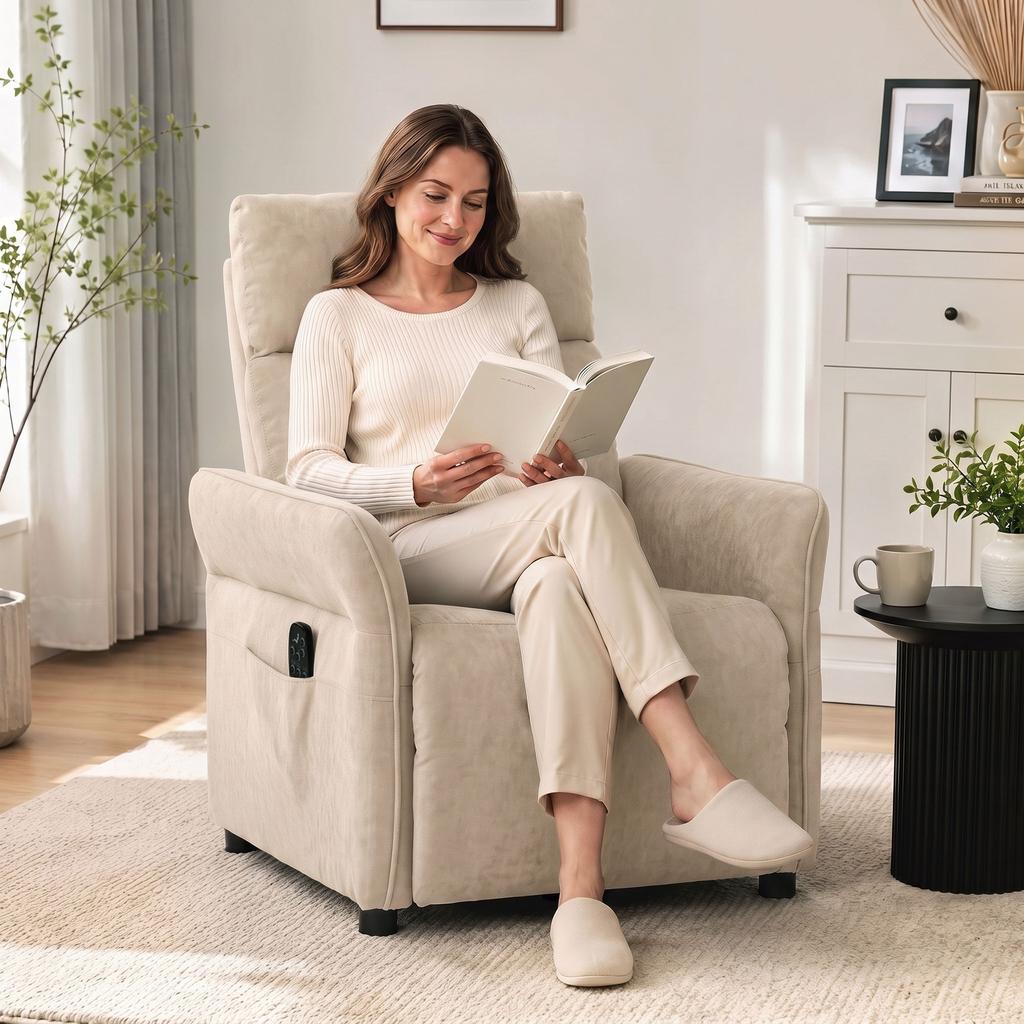 Recliner Armchair Push Back Recliner Chair, Beige