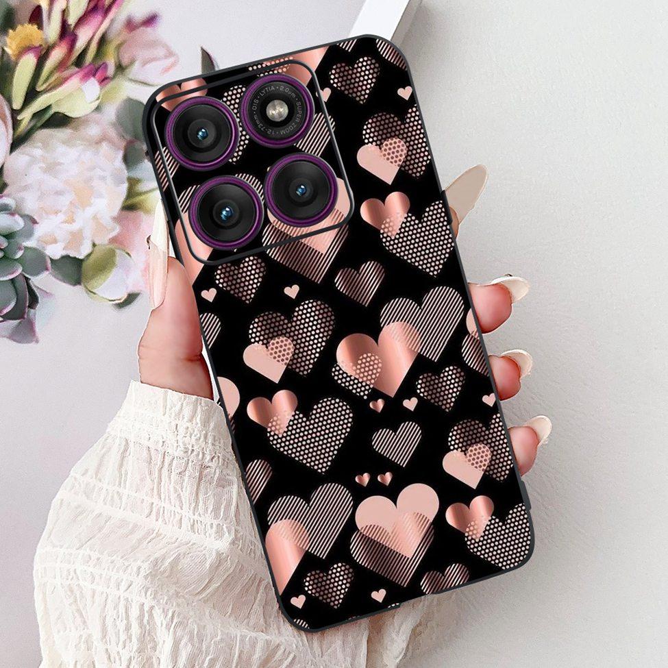 For Motorola Edge 60Pro XT2507-1 Back Cover For Motorola Edge 60 Pro Case Cute Cartoon Luxury Flower Painted Black Silicone 6.7"