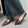 Fashion Metal Buckle Strap Design Women Pumps Sexy Pointed Toe Low Heel Muels Shoes High Quality Leather Heels Zapatos De Mujer