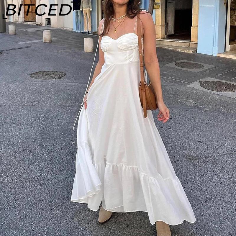 

BITCED Spring Women s Collection: Elegant Solid-Color High-Waisted Strapless Dress with Flowing Skirt XXXL белый
