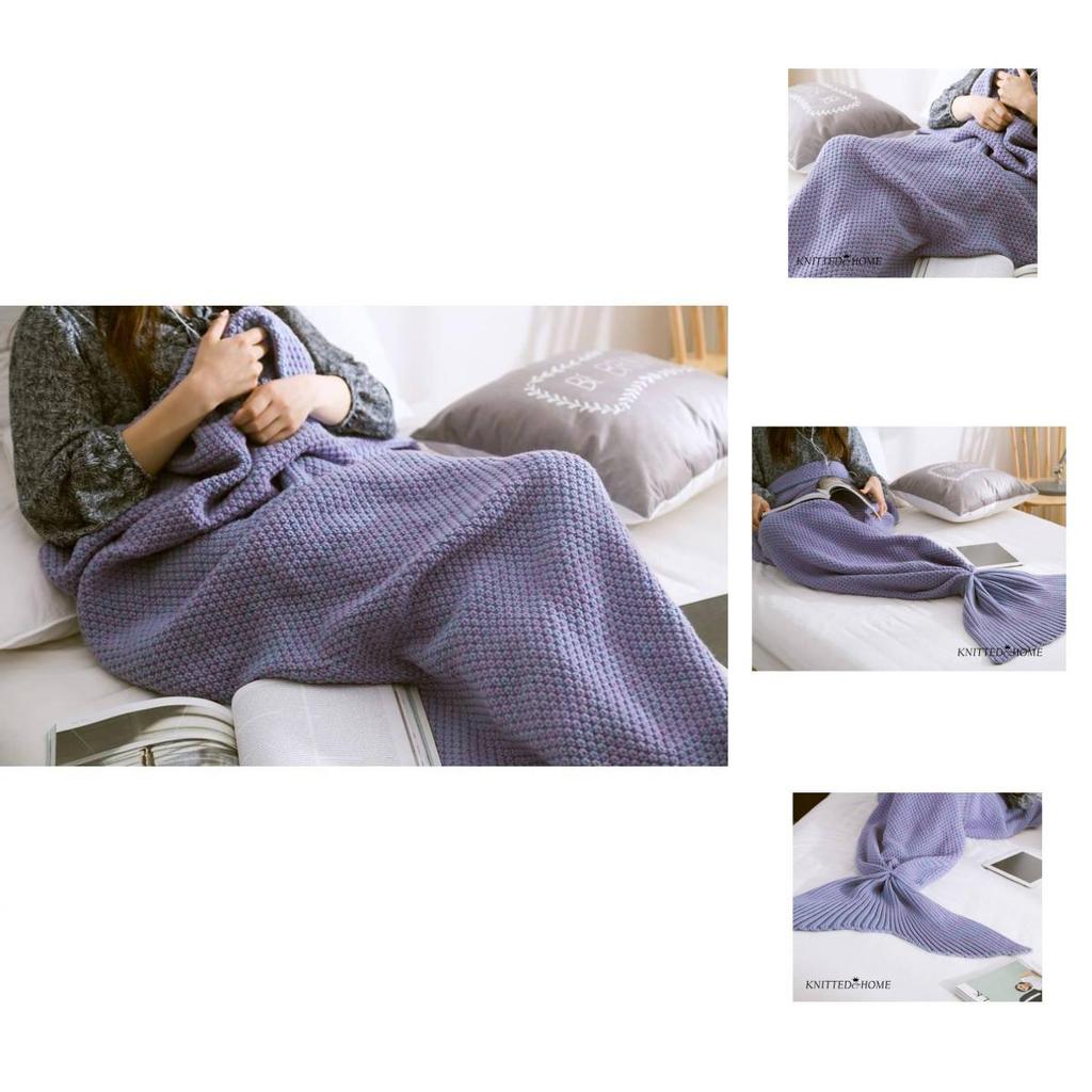 Mermaid Crochet Knit Acrylic Throw Blanket With Grid Pattern For Sofa Decor And Gift Giving