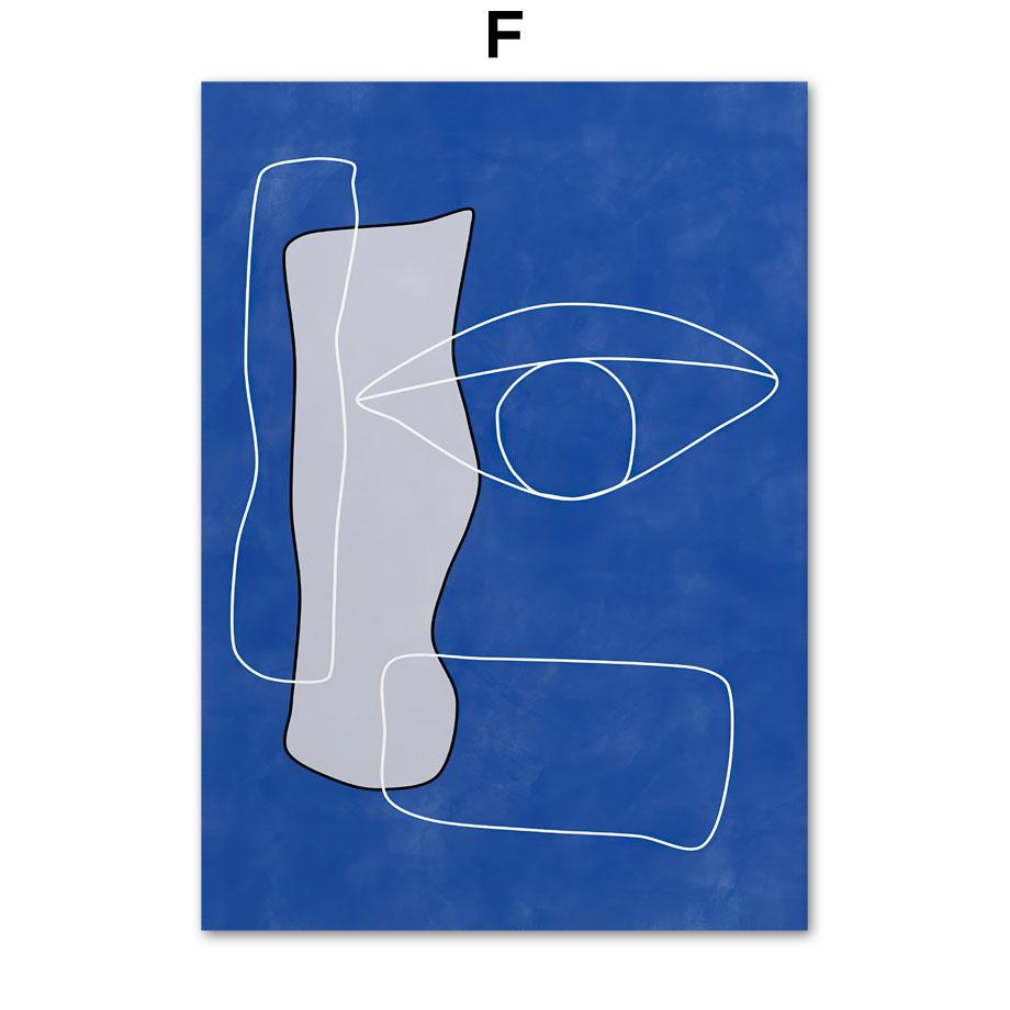 Blue Line Geometry Flower Wall Art Canvas Painting  Abstract Art Posters & Prints Hotel Bar Pictures For Living Room Home Decor