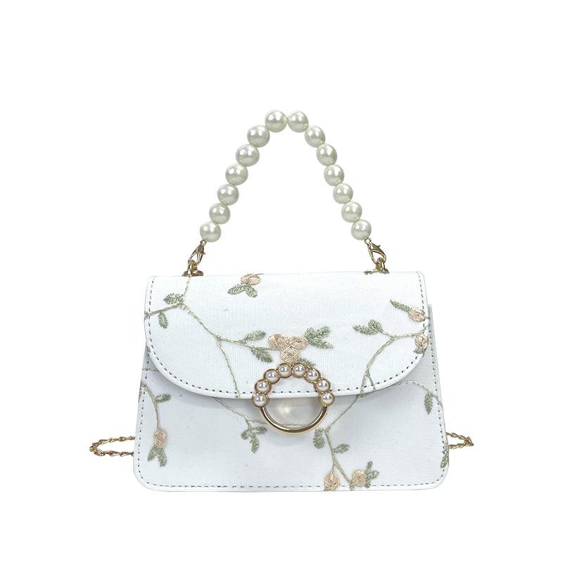 Borsa Fashi Pearls con Manico Superiore da Donna in Ecopelle PU con Tracolla a Catena Piccola Borsa a Spalla da Donna Borsa a Tracolla Messenger Trendy con Ricamo