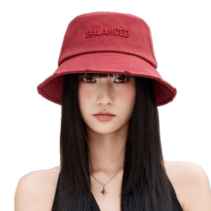 Summer Female Embroidery Letter Basin Hat Uv Protection Big Eaves Bucket Hat Travel Visor Beach Sun Hat