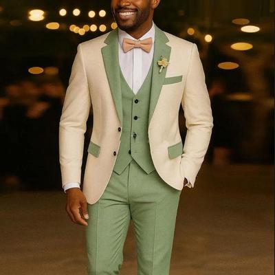 Ivory Men's Suit  3 Pieces Blazer Light Green Vest Pants Wedding Tuxedos Formal Male Suit for Wedding Groomsmen Prom