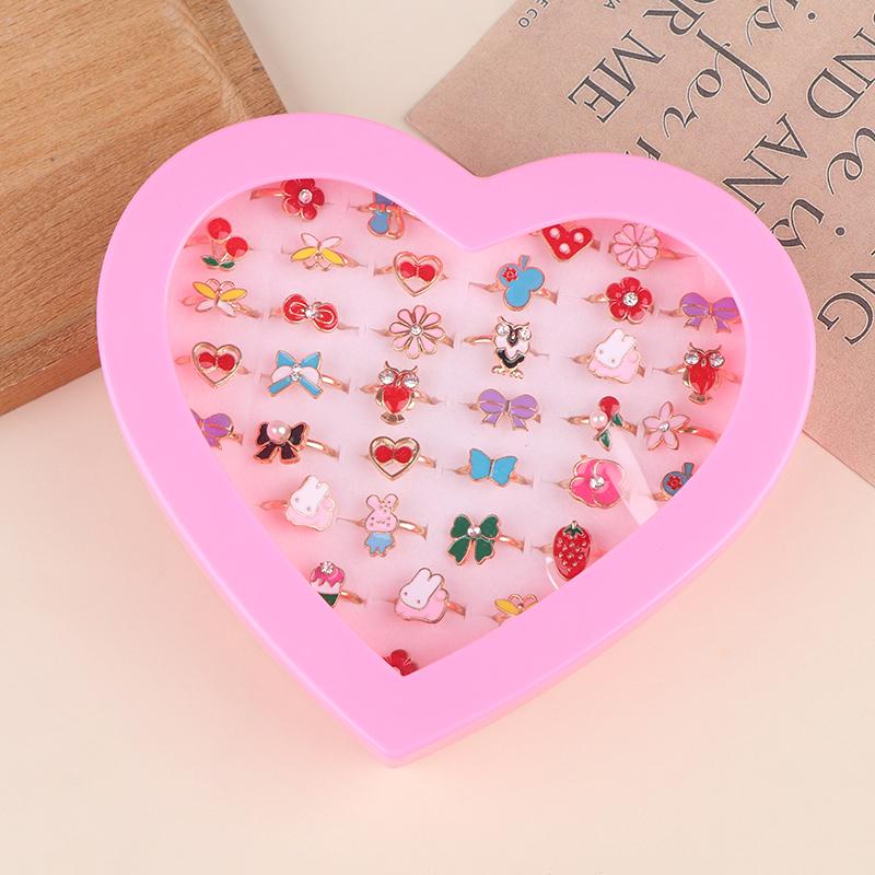 36Pcs Children Rings With Box Adjustable Rings Set Little Girls Cute Colorful Rings Dress Up Kids Gifts Jewelry Toy Finger Rings