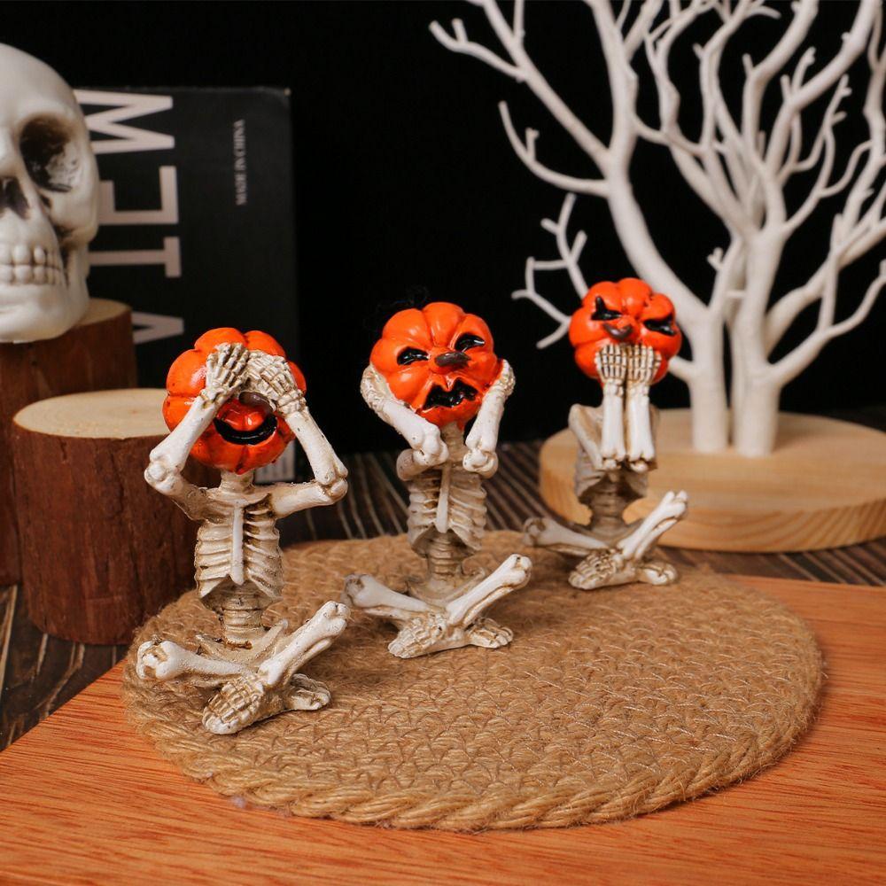 3Pcs/Set Resin Craft Meditation Yoga Skeleton Statue Skeleton Desktop Decoration  Entryway Decor