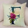 English Flower Beige Letter Print Pillow Case for Sofa Home Decor Floral A-Z Cushion Cover Soft Short Plush Pillowcase 45x45cm