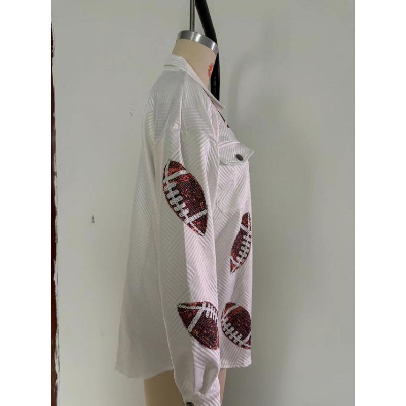 Осенняя женская куртка регби больших размеров с принтом в стиле пэчворк XXL белый — фото 7