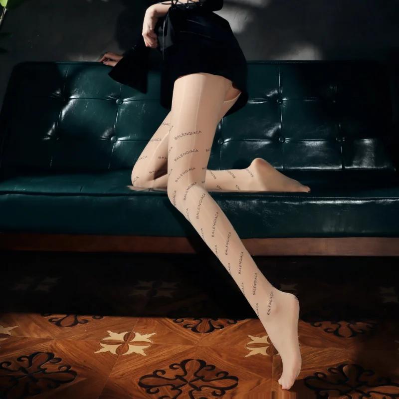 Women's Stockings Butterfly Printed Ultra-Thin Silky Oil Shiny Socks Sexy Open Crotch Pantyhose Night Club Wear Tights Leggings