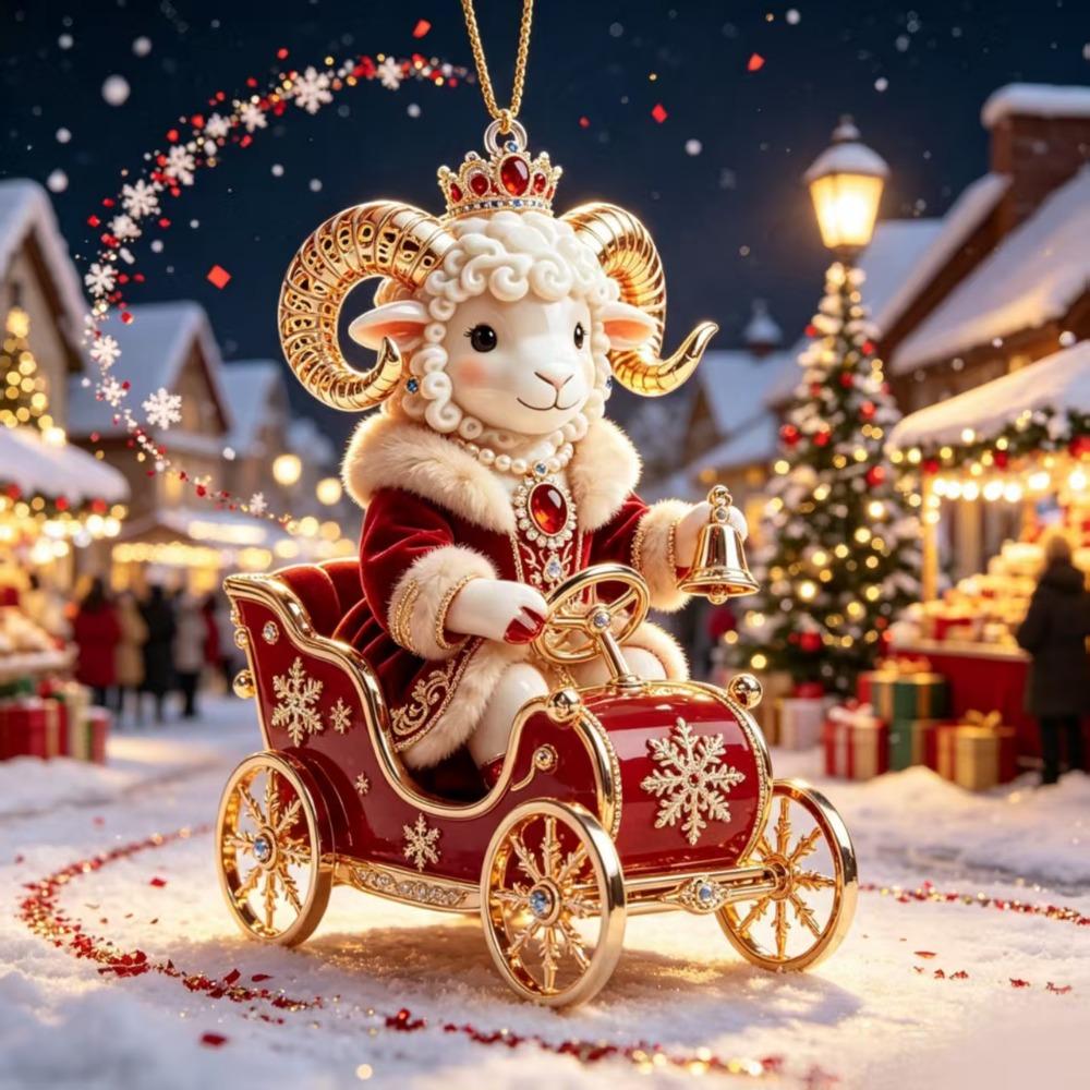 Künstlicher Strass Ziegen Hängeornament 2D Flacher Ziegen Taschenanhänger Weihnachtsbaumschmuck