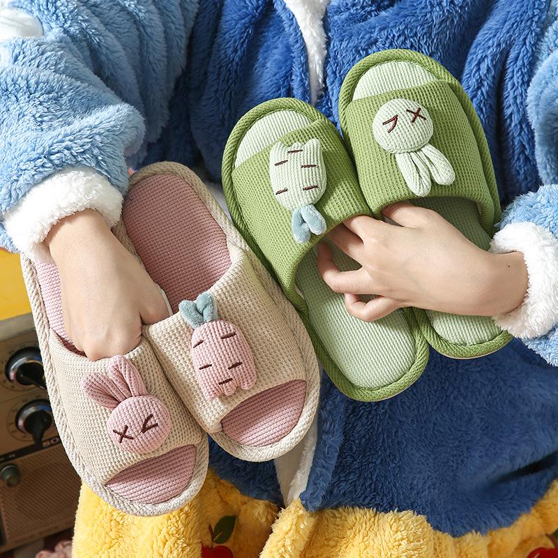 Korean Trend Summer Women's Cartoon Linen High Heel Slippers - Cool, Non-slip, Silent, and Perfect for Indoor Use