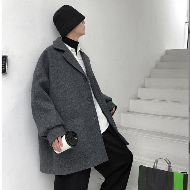 Męski zimowy wełniany trencz Wiatrówka Kurtka średniej długości Studenci Koreański styl Luźny trend Przystojne jesienne ubrania