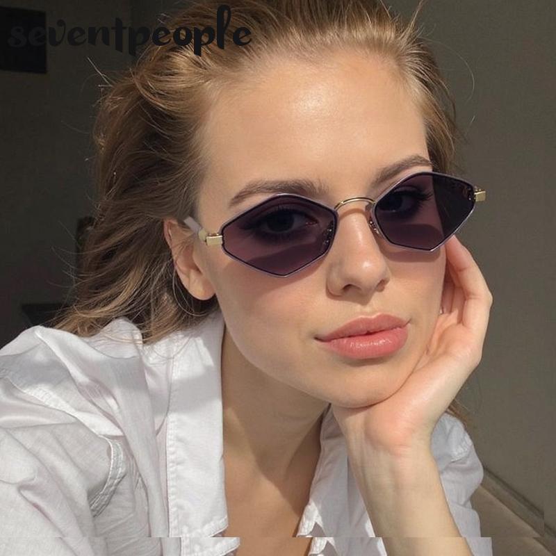 Y2K Punk Small Frame Polygon Sunglasses Women  Luxury Brand Vintage Cat Eye Sunglass Trendy Hexagon Shades For Ladies UV400